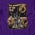 thumbnail image 3 of Graphic Apparel Halloween Men's Spookiest Night Of Year Haunted House Poster T-Shirt - Purple - Large, 3 of 4
