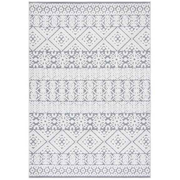 SAFAVIEH Cabana Allycia Ivory/Grey 2'2"X9' Runner Indoor/Outdoor Area Rug Ivory/Grey, 5'5" x 7'7"