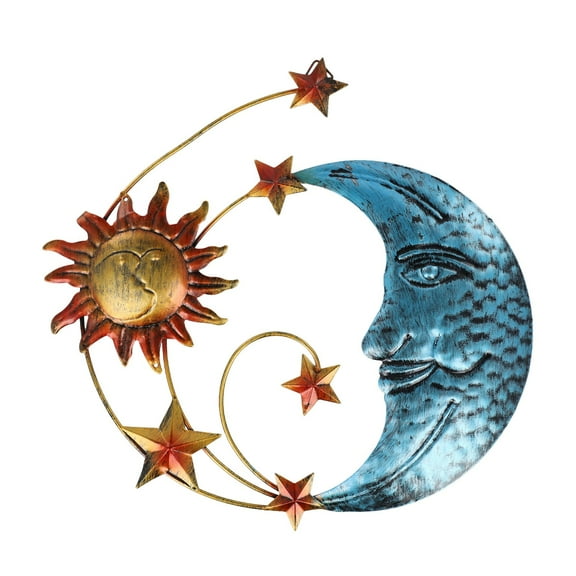 Charming Metal Wall Art Moon and Sun with Stars Indoor and Outdoor Decoration