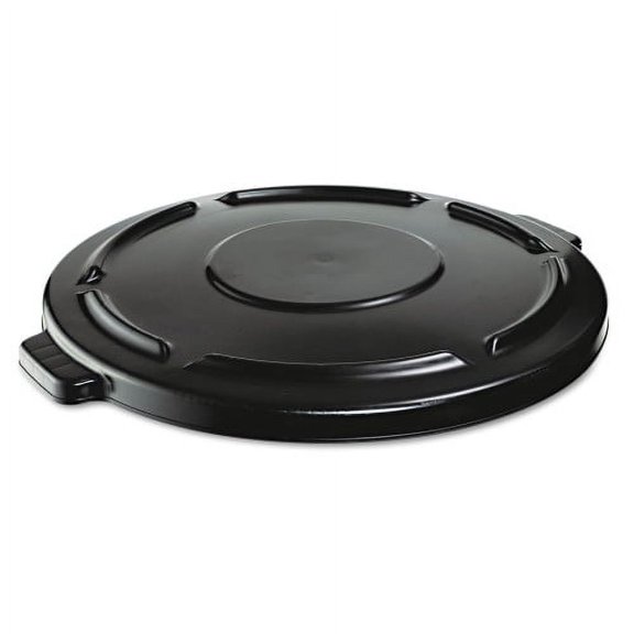 Rubbermaid Commercial BRUTE Self-Draining Flat Top Lids, 24.5" dia x 1.5h, Black, Each