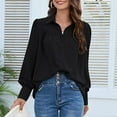 thumbnail image 7 of Button Down Shirts for Women Puff Long Sleeve Blouses Pleated Solid Color Tops Cotton Loose Casual Basic Tee (Black L), 7 of 7