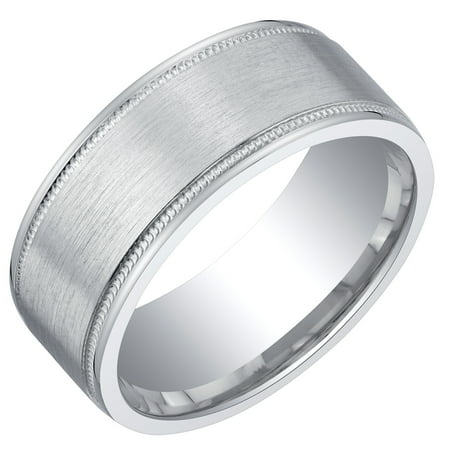 Men's 8mm Milgrain Brushed Matte Finish Comfort Fit Ring in Sterling Silver