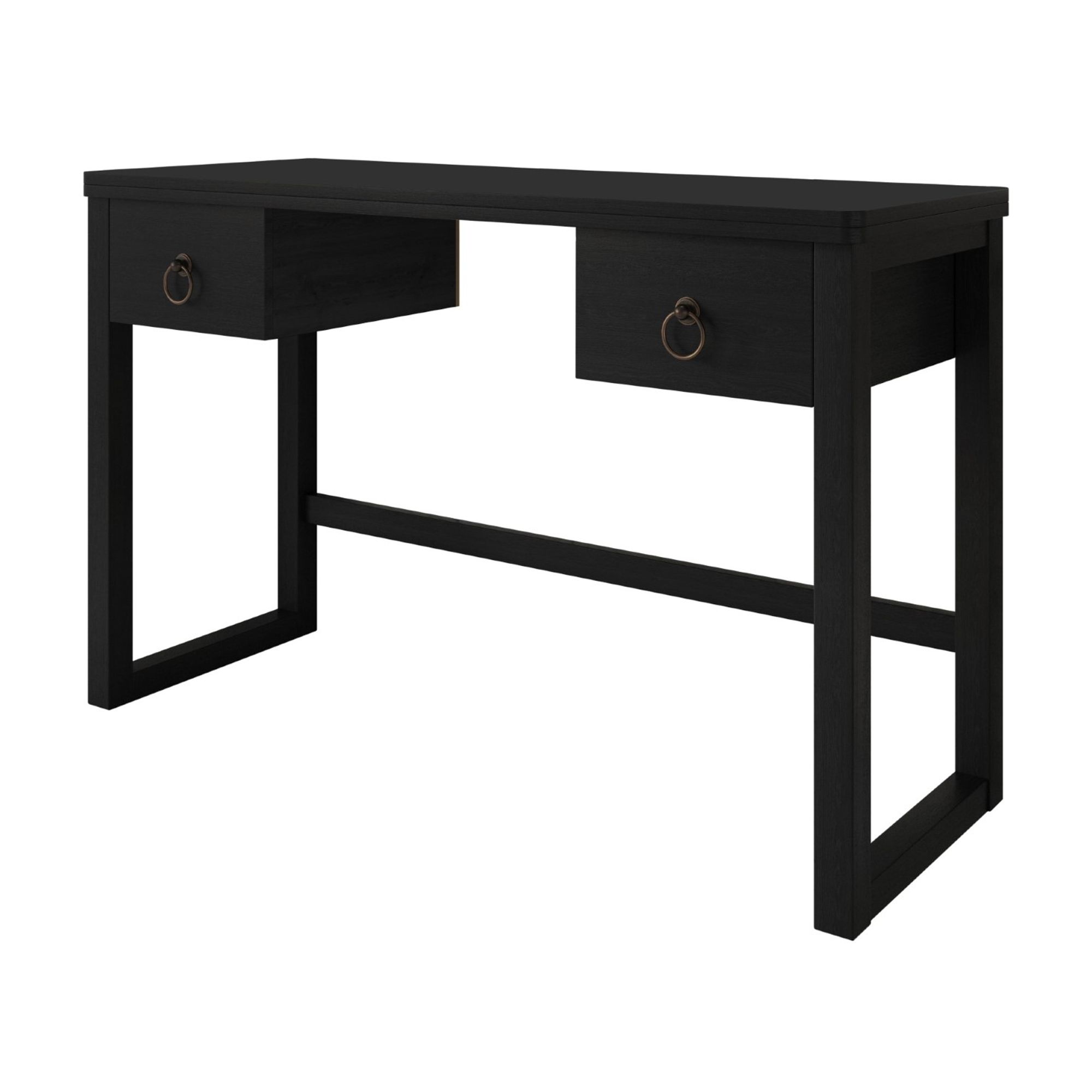 Home Design Dario Writing Desk with Spacious Tabletop and 2 Built-In Drawers, Modern Clean-Lined Design for Home Office, Study Area, or Creative Space, Black