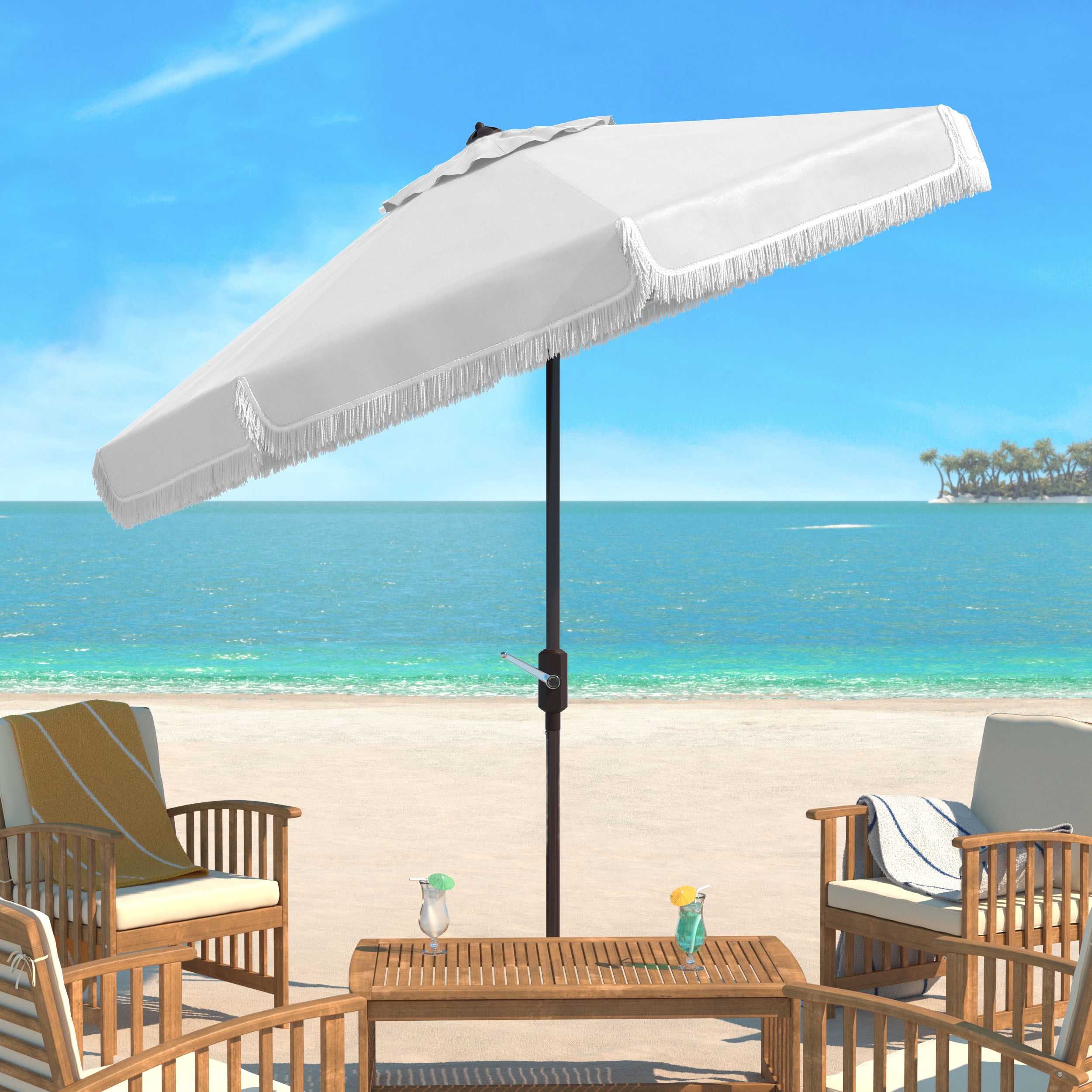Safavieh PAT8008A Collection Milan Fringe 98.82" White Solid Print Octagon Tilting, UV Resistant