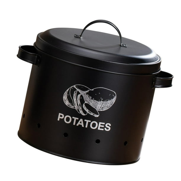 Lata de almacenamiento de vegetales, recipiente de almacenamiento de cocina metal multifuncional para papas de papas y contenedor de almacenamiento de L