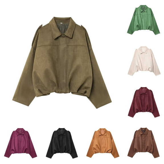 Womens Suede Texture Jacket With Shoulder Straps Soft Loose Fit Comfortable Outerwear Coat