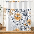 thumbnail image 6 of MIZHONA Yellow and Blue Floral No Hooks Shower Curtains with Snap in Liner Blue and White Leaves Fabric Bathroom Curtain,71"× 71", 6 of 7