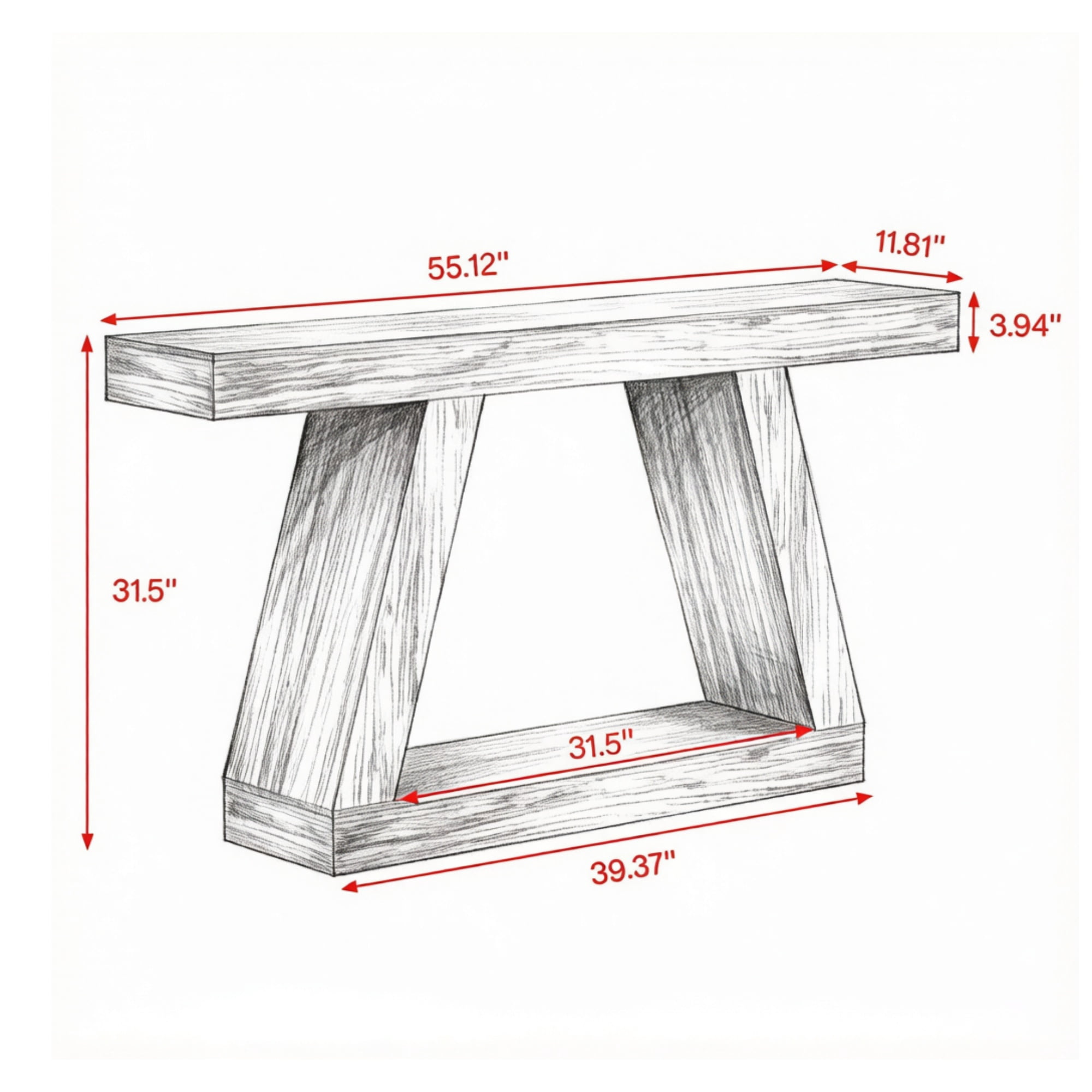 59.45 in MDF Console Table with Storage, Rustic Farmhouse Style, Supports up to 330 lb