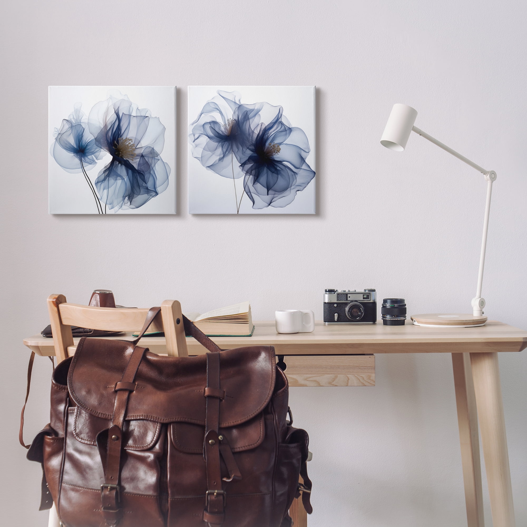 Stupell Industries Blue Modern Flowers Botanical & Floral Photography Gallery Wrapped Canvas Art Print Wall Art, 17 x 17, Set of 2