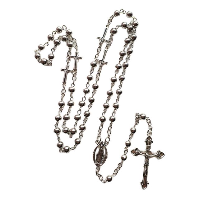 Collar de rosario con cuentas redondas de oración, colgante religioso cristiano de Jesús con cruz para hombres y mujeres, joyería con abalorio.