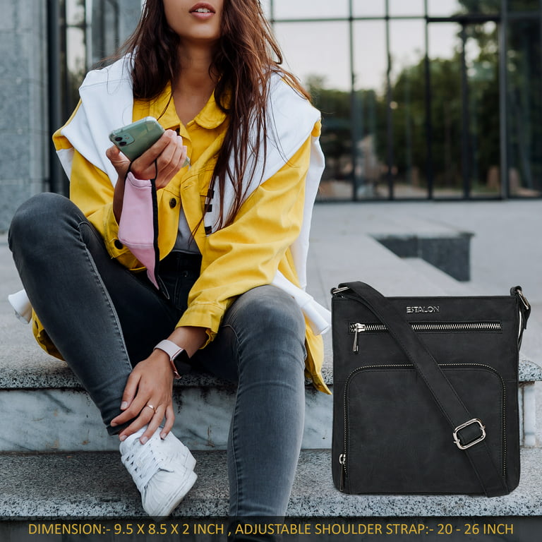 Estalon Crossbody Bags for Women - Real Leather Small Vintage Adjustable  Shoulder Bag (Crow)