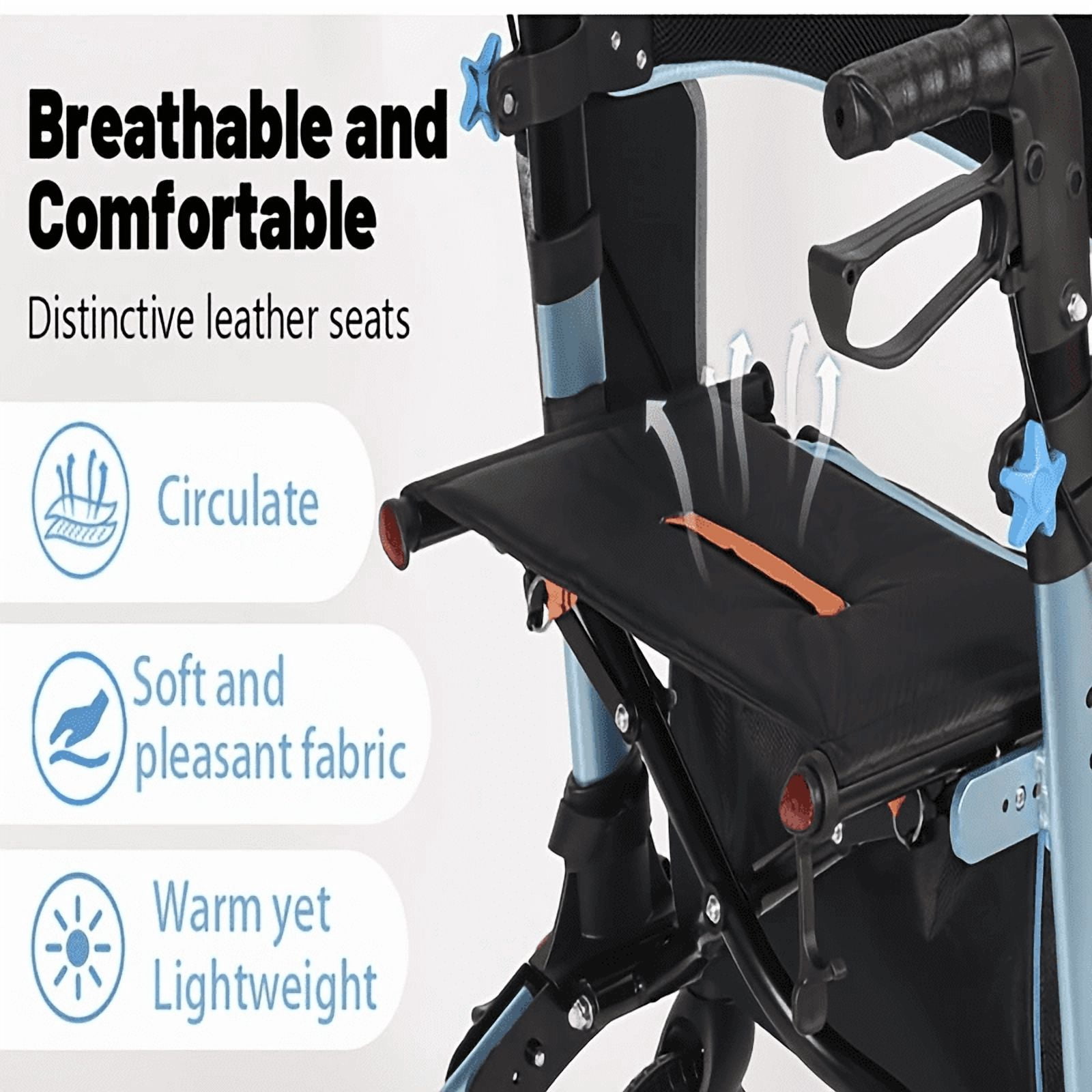 Leumius Rollator Walker for Seniors,Lightweight Foldable All Terrain Rolling Walker with seat & 8 inch Rubber Wheels,Handles and Backrest,BLUE