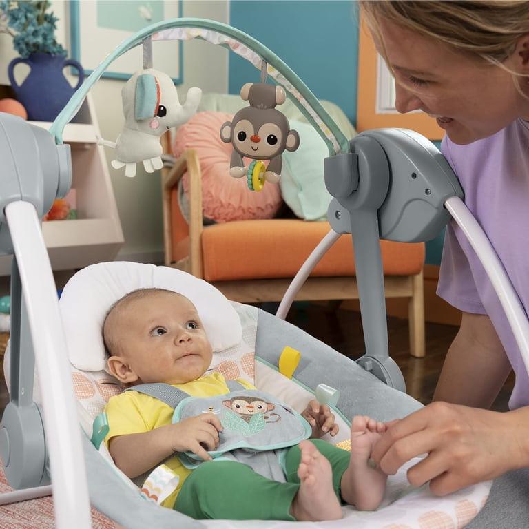 Bright Starts Whimsical Wild Portable Compact Baby Swing, Safe
