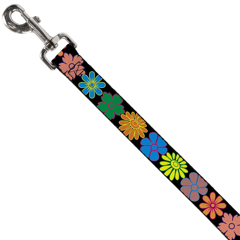 Buckle-Down Pet Leash, Dog Leash, Flowers Black Multi Color, 6 Feet Long 1.0 Inch Wide