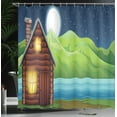 thumbnail image 4 of Ambesonne Log Cabin Shower Curtain, Cabin near River at Night, 69"Wx70"L, Multicolor, 4 of 5
