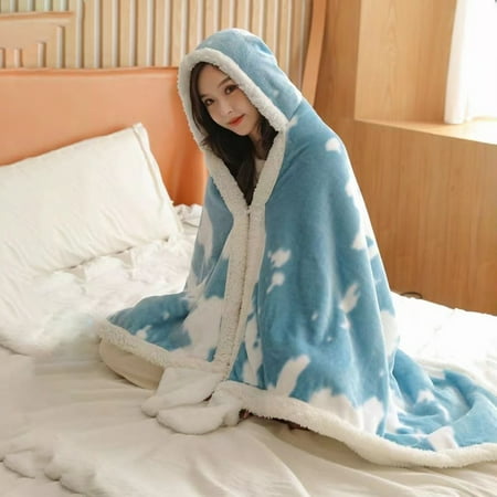 Autumn/winter Plaid Blanket Shawl Hooded Cape Flannel Lambkin Nap Blankets Sofa Cover Thickened Multifunctional Throw Blanket