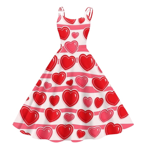 Dresses for Women 2026 Valentine's Day Floral Print Off-Shoulder Punk Retro Dress Red M