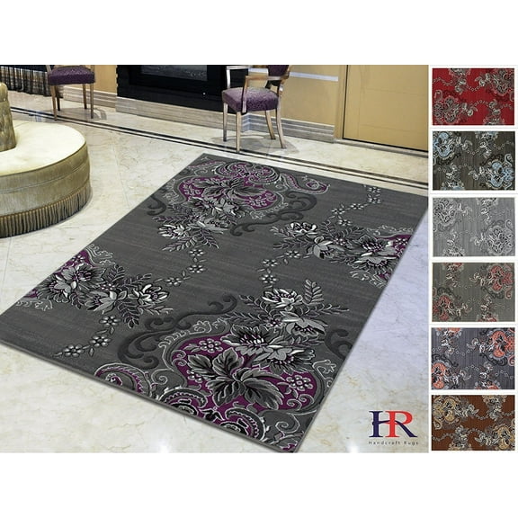 Handcraft Rugs - Purple/Gray/Silver/Black/Abstract Area Rug Modern Contemporary Flower-patterned Design