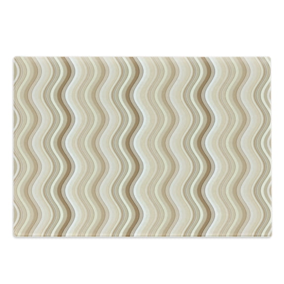 Tan Cutting Board, Wavy Curvy Lines Flowing in Vertical Direction Swirl Energy Motion Inspired, Decorative Tempered Glass Cutting and Serving Board, Large Size, Pale Brown Tan White, by Ambesonne
