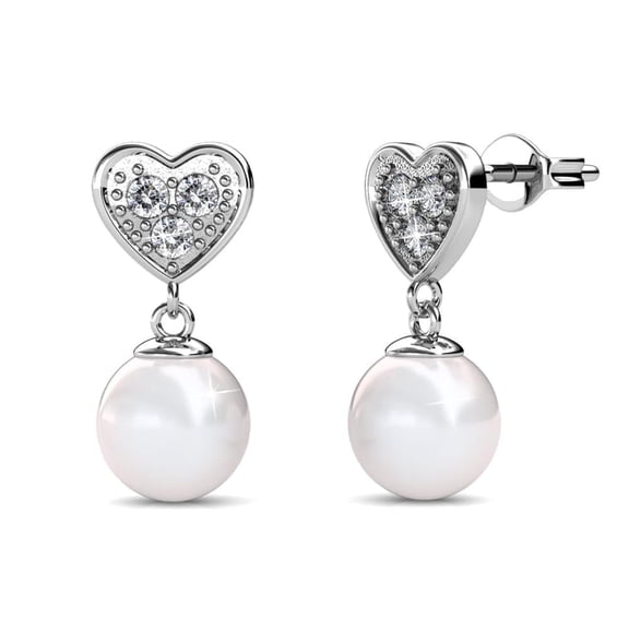 Cate & Chloe Kenley 18k White Gold Plated Pearl Earrings with Swarovski Crystals Gift for Women