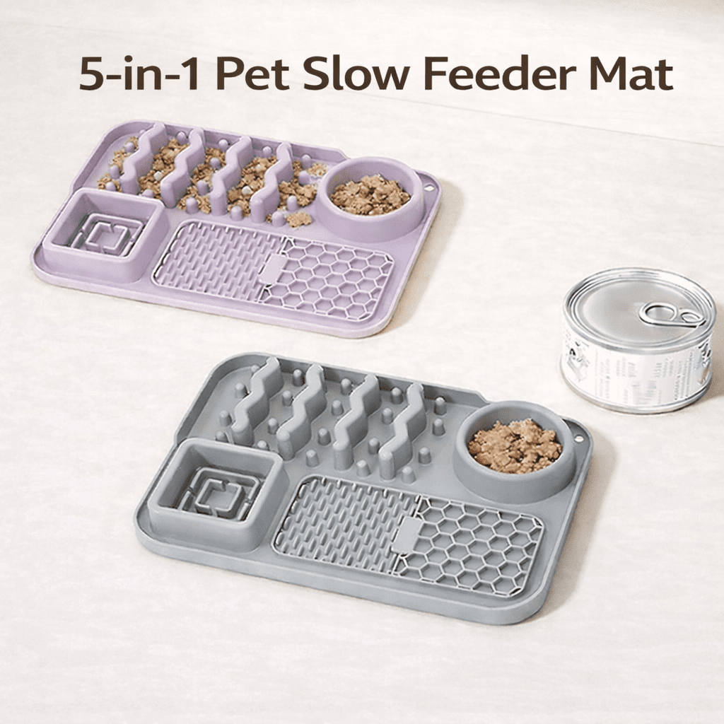 5 in 1 Dog Slow Feeder Lick Mat for Dogs & Cats, Silicone Pet Feeding Mat with Suction Cups, Dog Enrichment Toy for Anxiety Relief, Slow Feeding Treat Mat