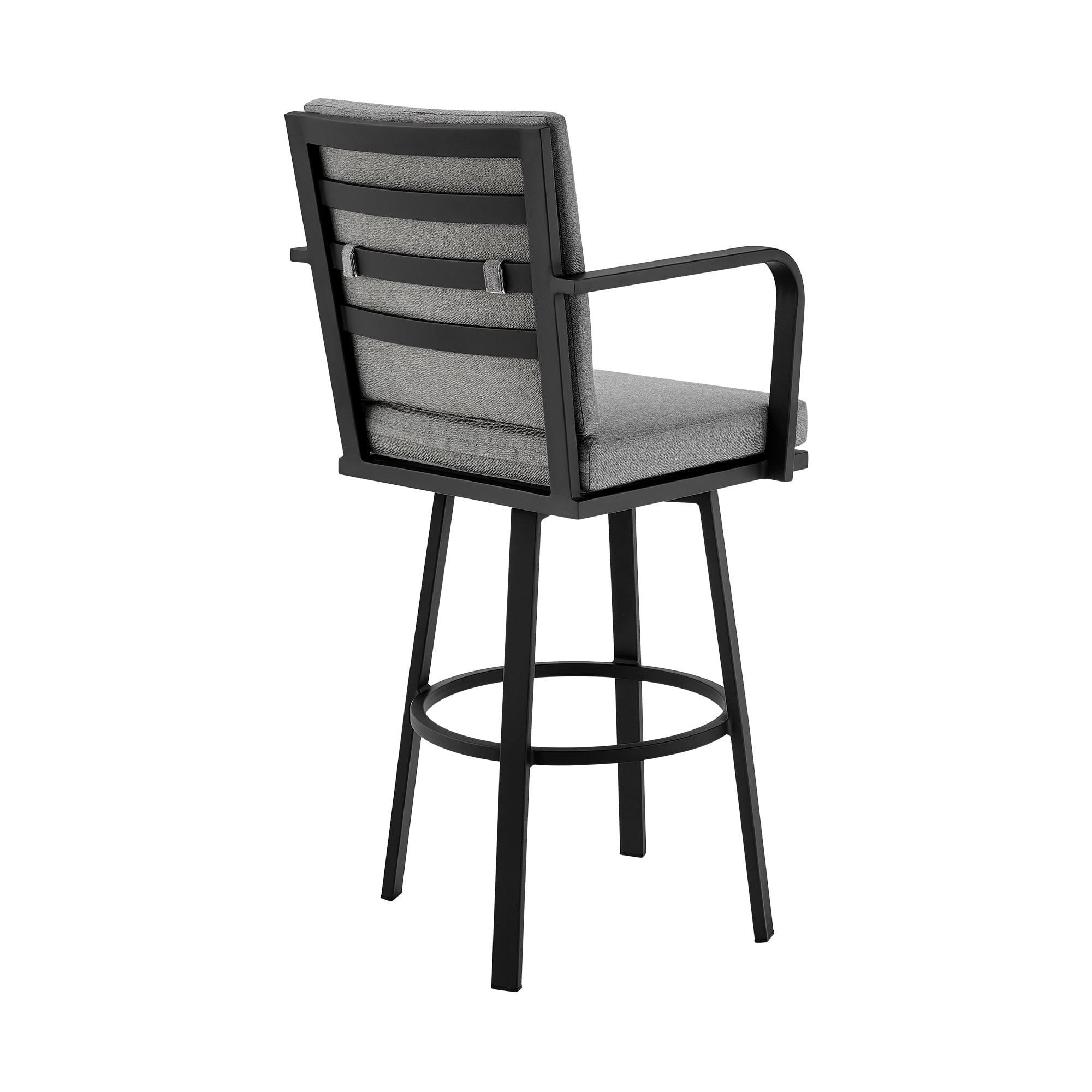Arnauld 30" Outdoor Patio Swivel Bar Stool in Black Aluminum with Gray Cushions - Set of 2