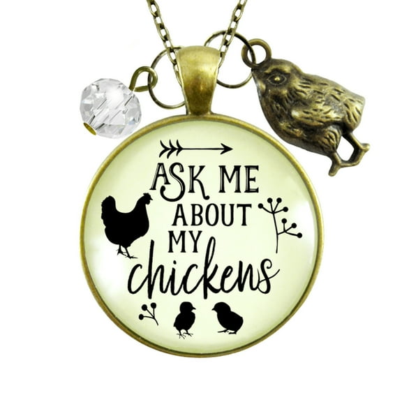 Chicken Mom Necklace Ask Me About Chickens Female Adult Gutsy Goodness Bronze Metal Jewelry
