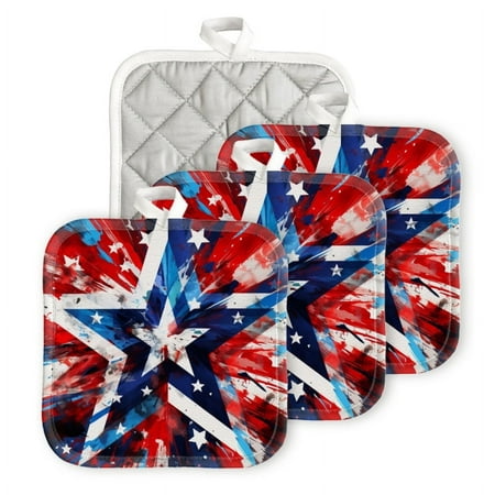 

Bahomeck Pot Holder 4Pcs Red And Blue Background With Abstract Star Design Square Heat Resistant Hot Pads For Kitchen Cooking Oven With Hanging Loop Potholder Easy To Store