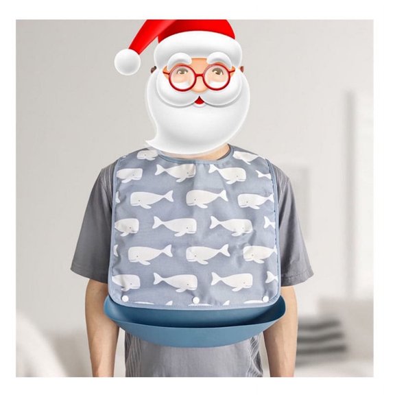 MAOYONG Adult Bib Elderly Assistance Products.Eating Waterproof Clothing Protector With Crumb Catcher Machine Washable(Gray-M)