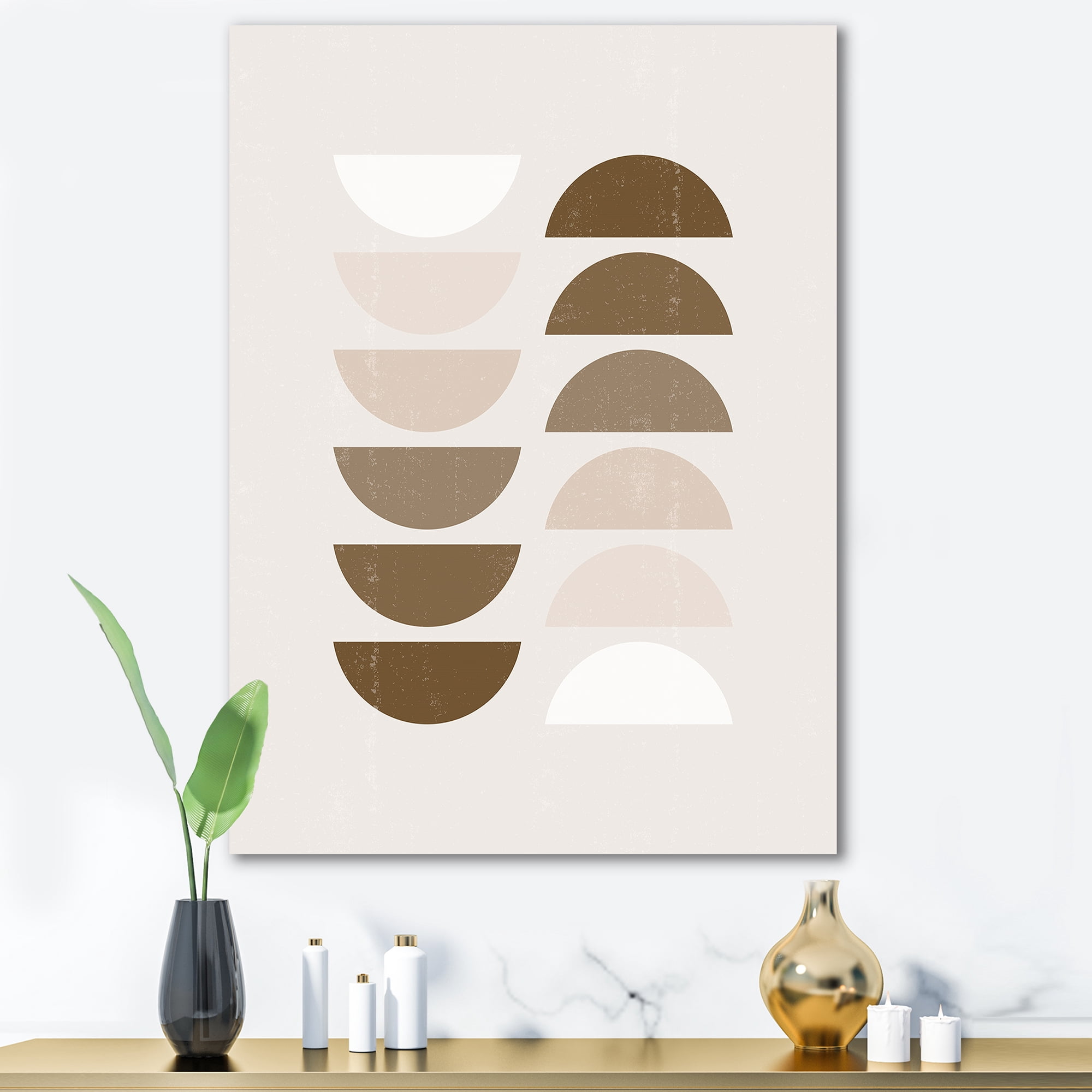 Designart ' Abstract Moon and Sun Geometrics In Terracotta II ' Modern Canvas Wall Art Print