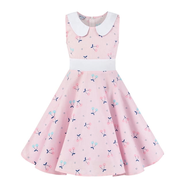 FYDUU Robes Filles Sans Manches Années 50 Vintage à Pois Robe de Soirée Rétro Col Peter Pan Décontractée Robe d'Été Quotidienne Boho Décontractée