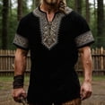 thumbnail image 2 of JAJAHO V Neck T Shirt For Men Ethnic Style Print Graphic Tees Casual Short Sleeve Summer Shirts Classic Tops, 2 of 3