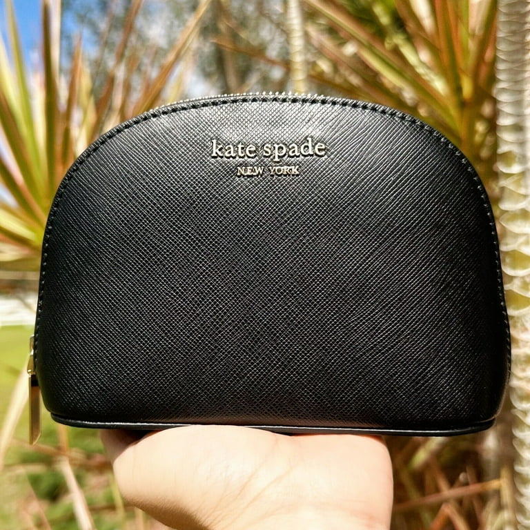 Kate Spade Spencer Small Dome Cosmetic Bag Pouch Black Saffiano