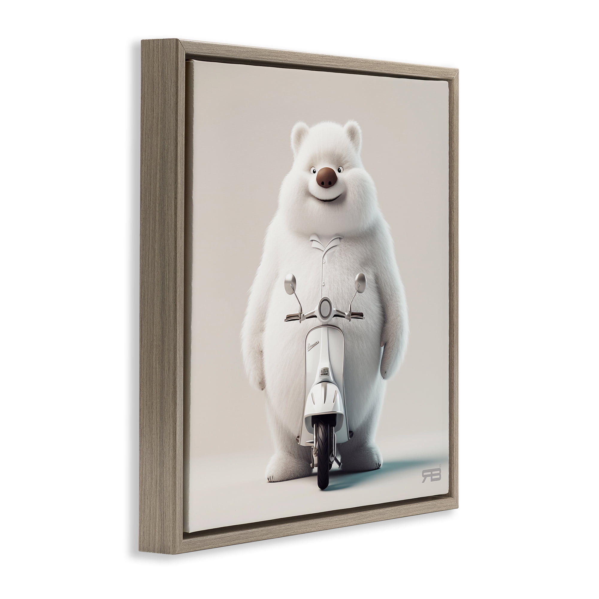 Stupell Industries Funny Bear with Scooter Animals Painting Brown Floater Framed Canvas Art Print Wall Art, 18 x 18