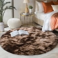 thumbnail image 3 of Socofuz Super Soft Fluffy Area Rug for Living Room, Shaggy Circle Carpet for Bedroom Nursery Room, 5'x5' Tie-dye Brown, 3 of 7