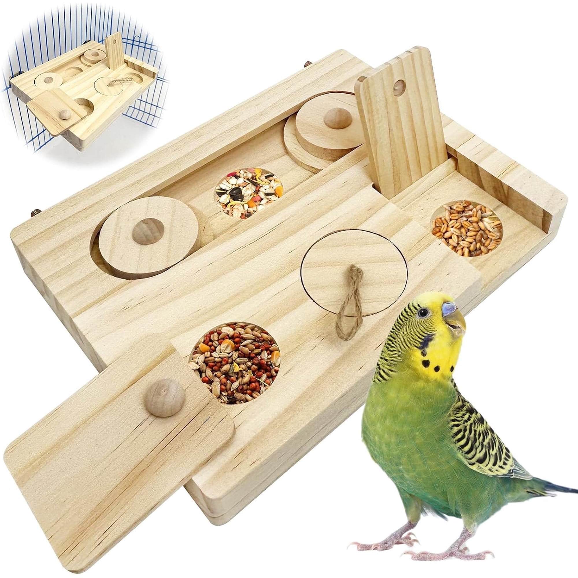 Bird Toys Interactive Wooden Parrot Puzzle Toys Enrichment Toys Bird Slow Feeder Cage Accessories for Parakeet Cockatiel Lovebird Conure Finche