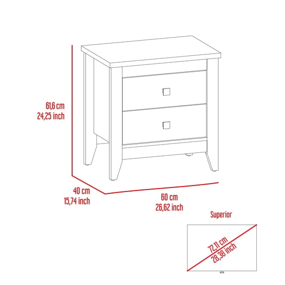 LiviNest Breeze Modern Nightstand with Two Drawers, 26.62"W White Engineered Wood Bedside Table for Bedroom Storage