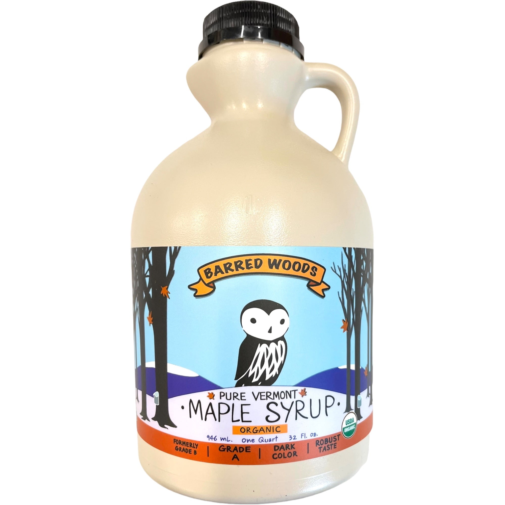 Pure Vermont Organic Maple Syrup,  Grade A Dark Robust (Formerly Grade B) - One Quart Plastic Jug (32 oz)