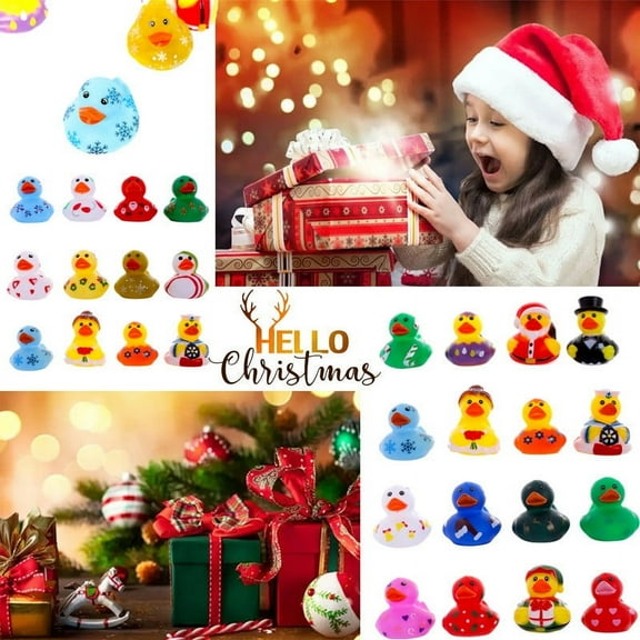 24PCS Christmas Rubber Ducks Toys,Novelty Santa, Snowman, Xmas Tree Ducks, Winter Holiday Party Favors & Goodie Bag Fillers, Kids' Classroom Prizes & Stocking Stuffers multicolor