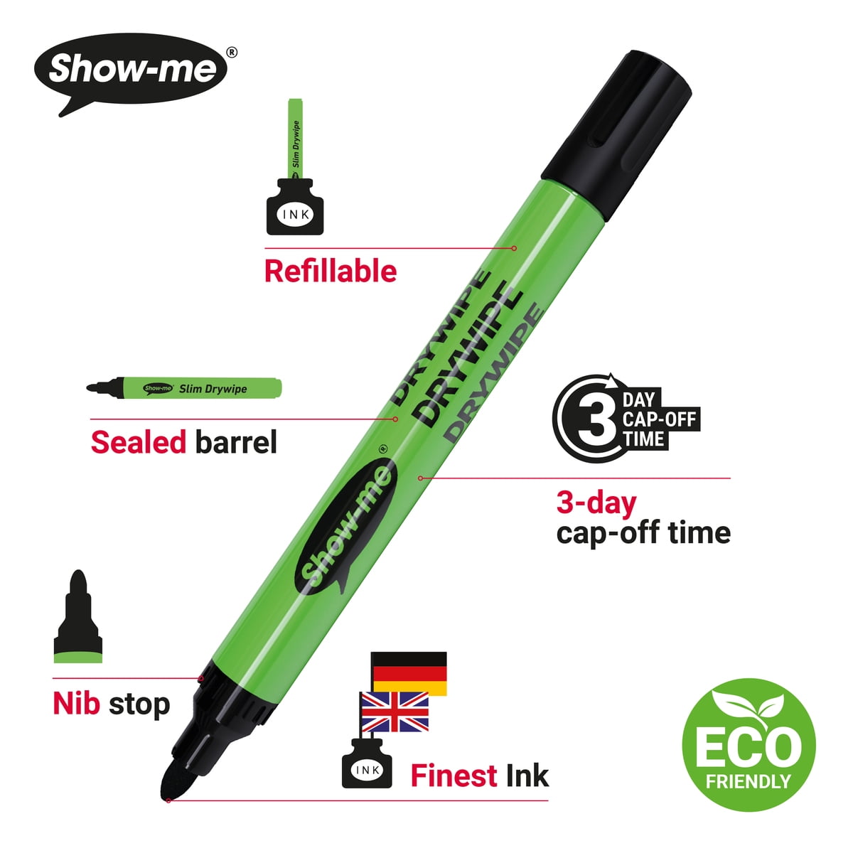 Show-me Classbox of 100 Medium Tip Slim Barrel Dry Erase Markers in Black