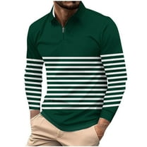 RYRJJ Men's Long Sleeve Polo Shirts Quarter-Zip Casual Slim Fit Shirts Lightweight Color Block Striped Collared Golf Shirt(Green,M)