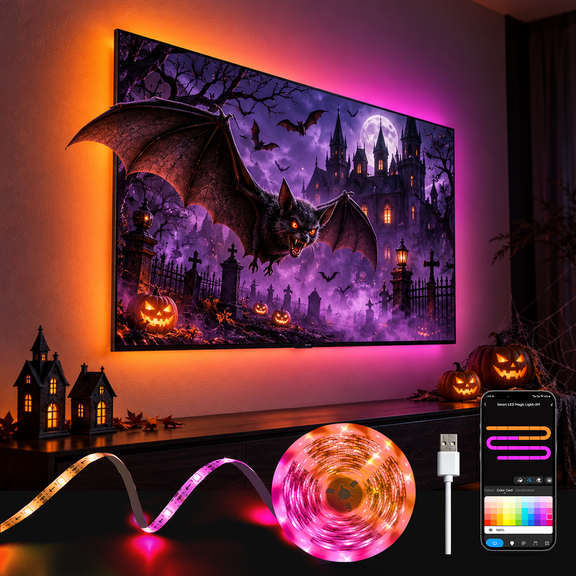 YULINKCO RGB IC LED Lights for 32-43 Inch TV, 9.84ft Backlight Strip Behind TV, App & Voice Control, 44 Scene Modes, Music Sync, for Ambient Gaming, Bedroom, Monitor, Living Room