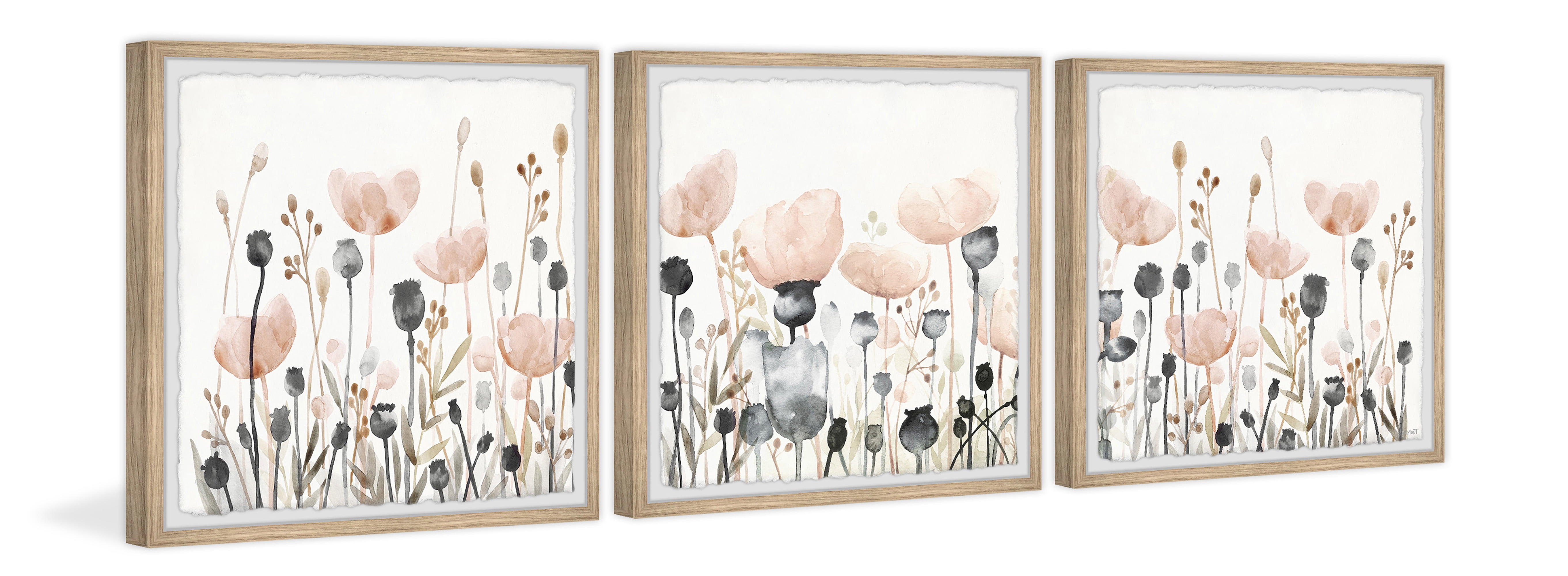 Marmont Hill Field of Pink Flowers Triptych