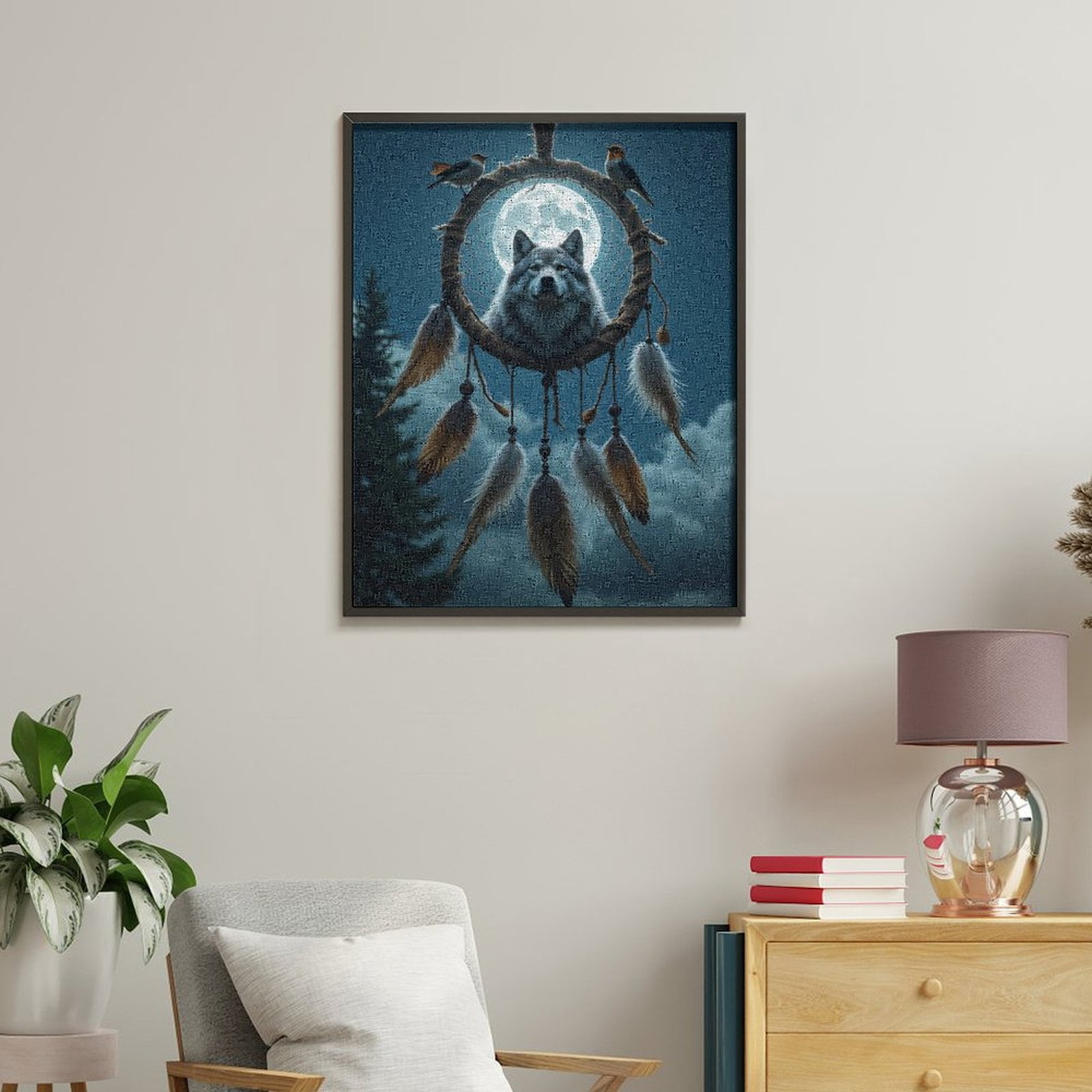 Paint By Numbers Kit for Adults Beginner - Wolf Dreamcatcher Moon Art Feathers DIY Canvas Painting Kits for Adults, Frameless Paint By Number for Adults for Home Wall Decor 16x20 Inch