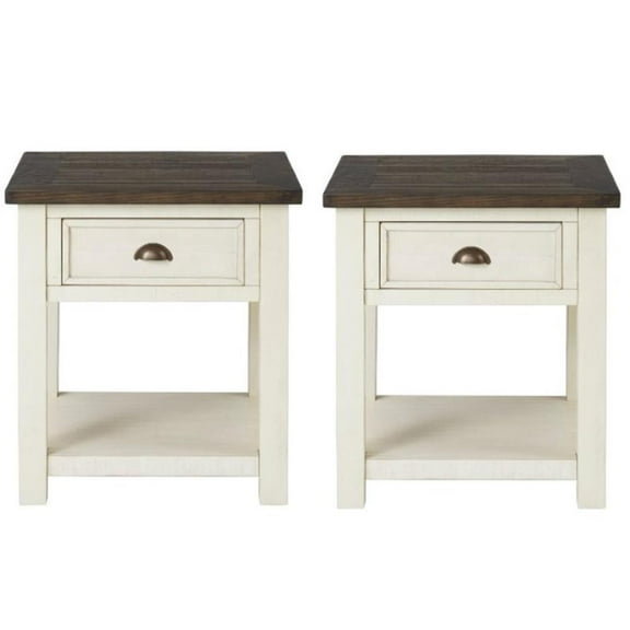 Home Square Monterey Wood 1 Drawer End Table in Cream White and Brown - Set of 2