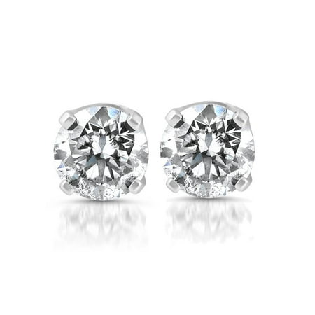 14k White Gold 1/5 Carat Real Round Diamond 4-Prong Studs Solitaire