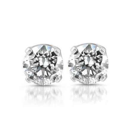 - 14k White Gold 1/5 Carat Real Round Diamond 4-Prong Studs Solitaire Earrings