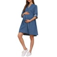 thumbnail image 4 of INSPIRE CHIC Women's Maternity Denim Dress Long Sleeves Cotton Button Down Fall Shirt Dresses 2XL Blue, 4 of 6