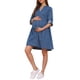 thumbnail image 4 of Vestido de maternidad de mezclilla para mujer INSPIRE CHIC, de manga larga, algodón, con botones, vestido de camisa de otoño, M azul, 4 of 6
