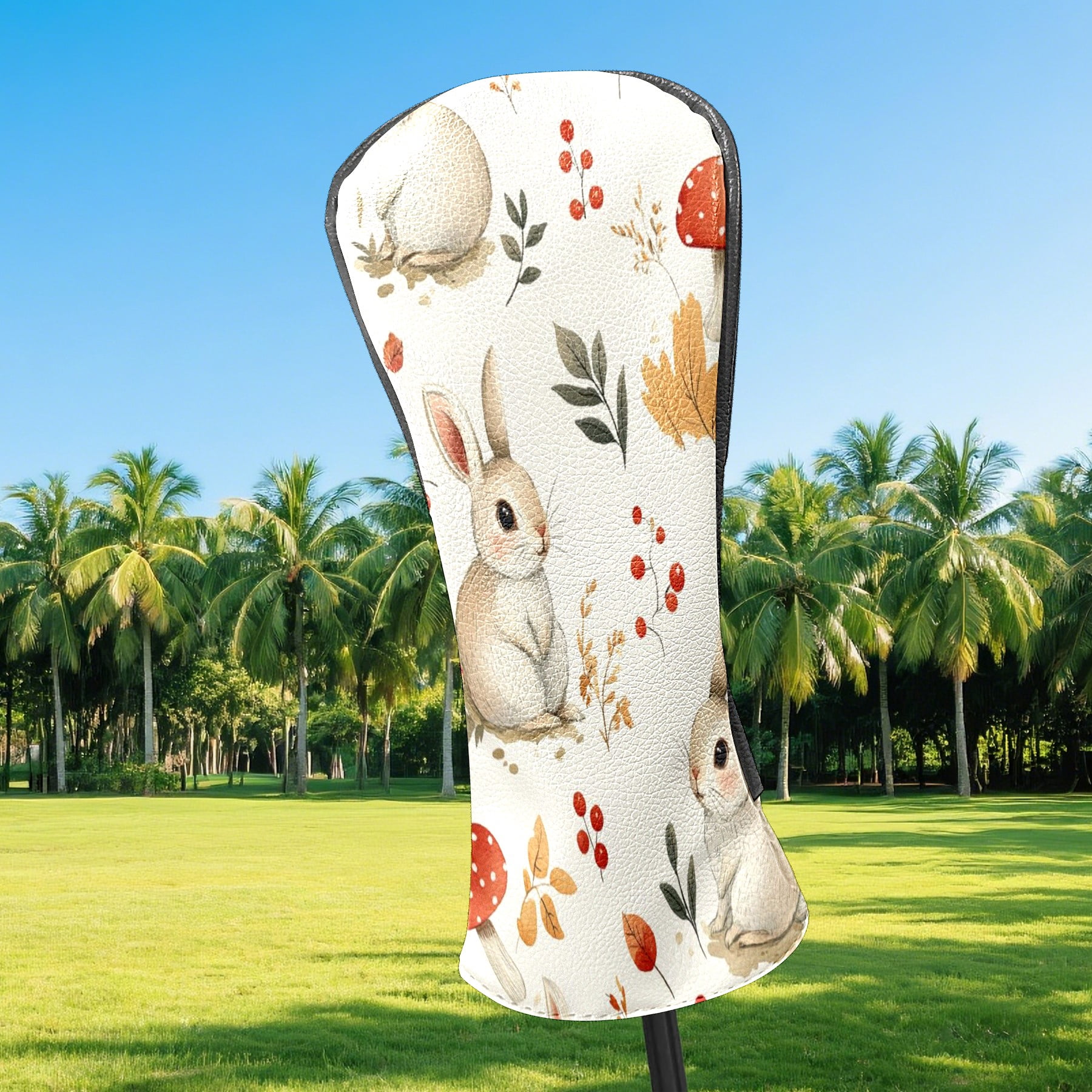 Golf Head Covers Cute Rabbit Pattern for Driver, Wood & Hybrid, Premium Waterproof PU Leather with Plush Lining, Animal Golf Gifts